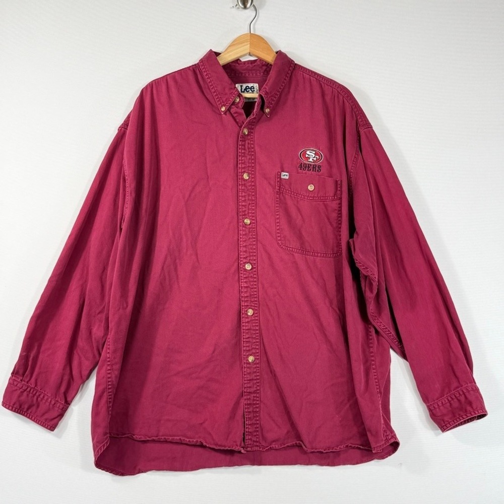 Lee Sport 49ers Button Down Shirt Mens 2XL Red Twill Gorpcore Streetwear Vintage